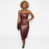 Stylish Slim Fit Trendy New Women's Burgundy Lambskin Leather Soft Fashion Dress