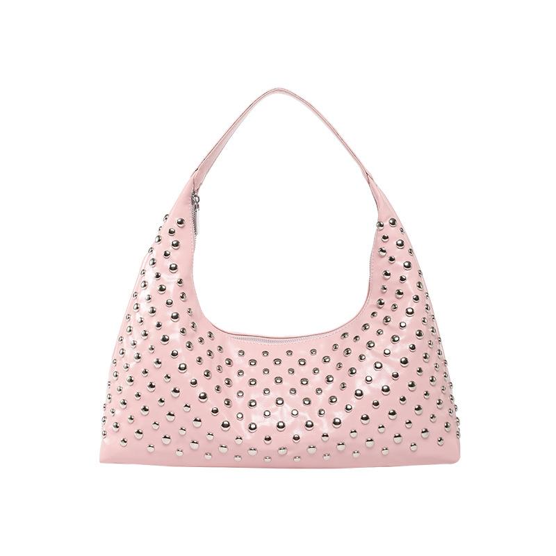 2025 Summer Luxury Vintage Underarm Bags Pu Leather Rivet Shoulder Bags Large Capacity Commuter Travel Shoulder Bag