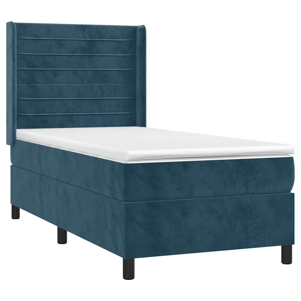 Box Spring Bed with Mattress & LED Dark Blue 100x200 cm Velvet