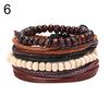 4Pcs/Set Vintage Men Mixed Style Braided Faux Leather Beaded Bracelet Bangle