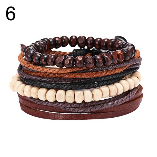 4Pcs/Set Vintage Men Mixed Style Braided Faux Leather Beaded Bracelet Bangle
