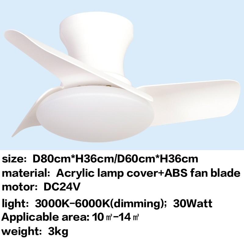 24" 32" DC Motor Small Ceiling Fan Lamp Electric Ceiling Fan With Light Bedroom  LED Tricolor Dimming Lighting Fan