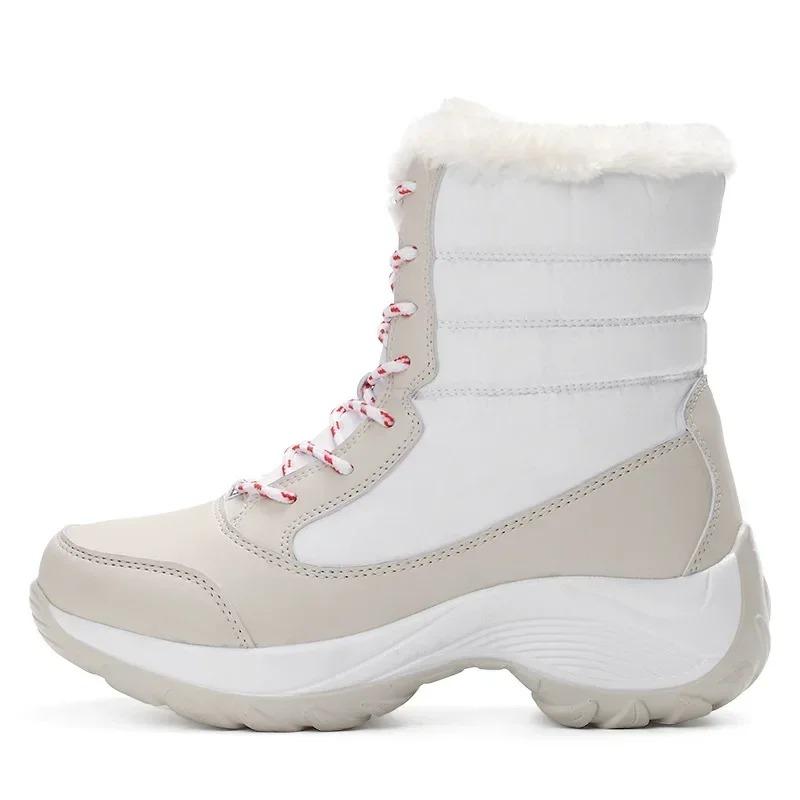 Boots for Women Platform Outdoor Snow Boots Non-slip Winter Walking Shoes Fur Warm Ankle Boots Wedge Waterproof Thigh High Boots
