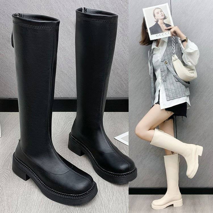 Size 35-44, Large Size Women's Shoes 41 Soft Leather Elastic Martin Boots Women's 42 Fashion Versatile Skinny Knight Long High Boots