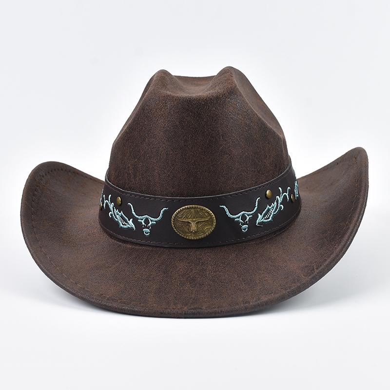 Faux Leather Cow Print Cowboy Hat Vintage Gentleman Cowgirl Jazz Hats for Men Women Sombrero Hombre