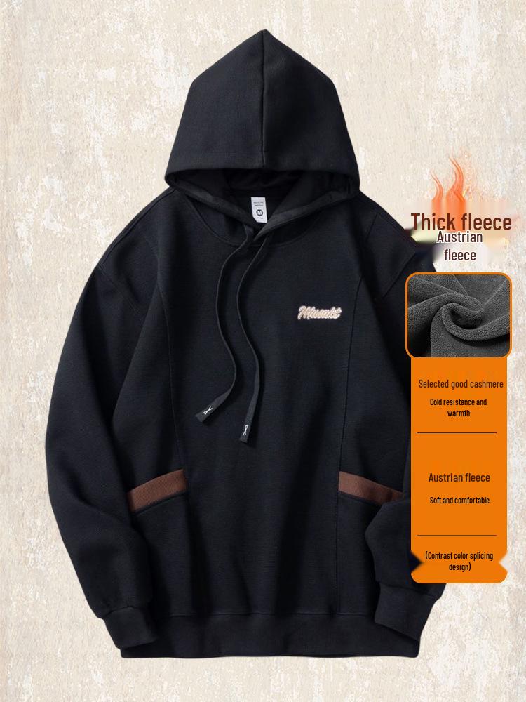360g Herren Lockerer Schwerer Farbblock-Hoodie - Retro Frühling/Herbst Gestickte Lässige Jacke