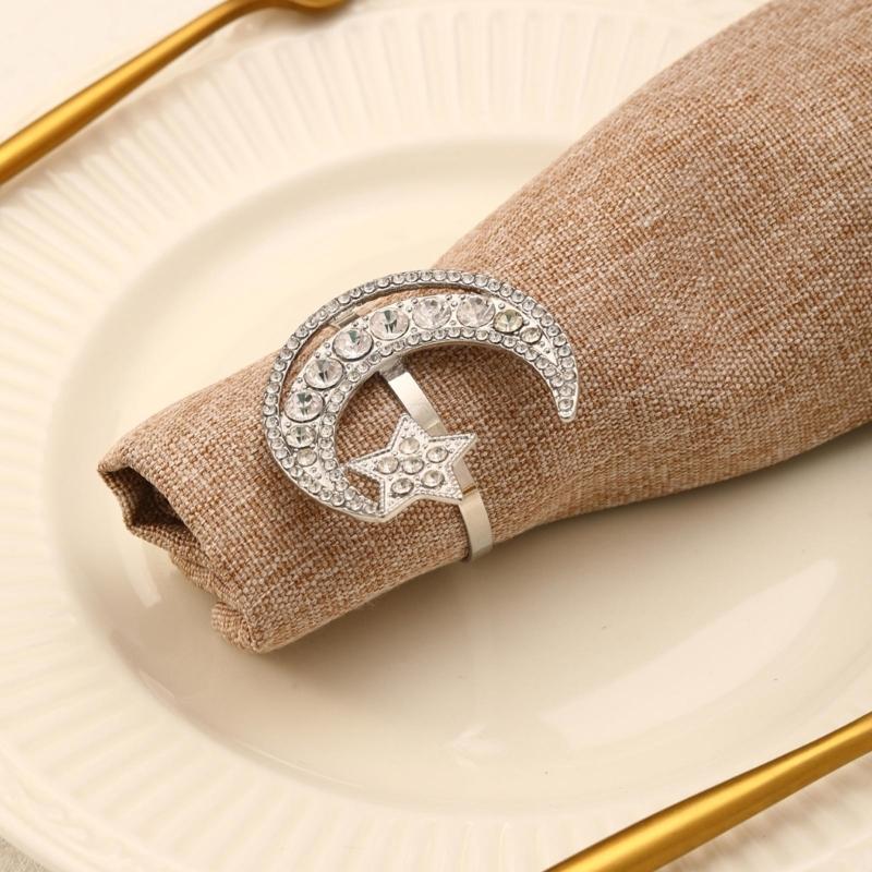 6 Pack Moon and Star Napkin Rings Festival Serviette Holder Napkin Buckles Serviette Rings Alloy Material for Napkin