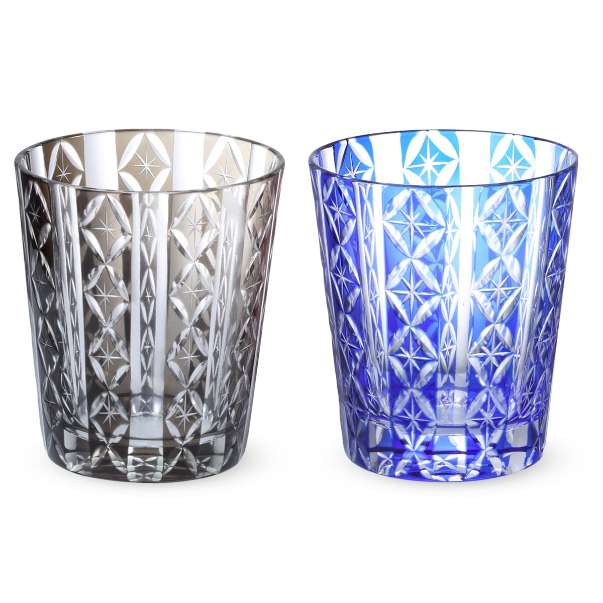 

Nostalgia Cut Glass Pair Cups 220cc Brown Blue Bishou Current Model J-kitchens 79xH90mm Cloisonné &