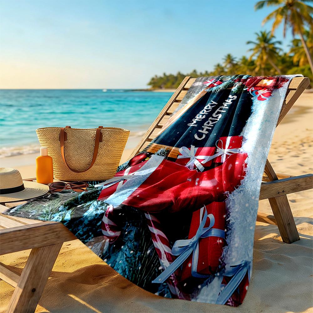 Christmas Beach Towel Quick-Dry Soft Microfiber Comfortable Lightweight Suitable for Swimming, Gym, Camping, Yoga Vacation