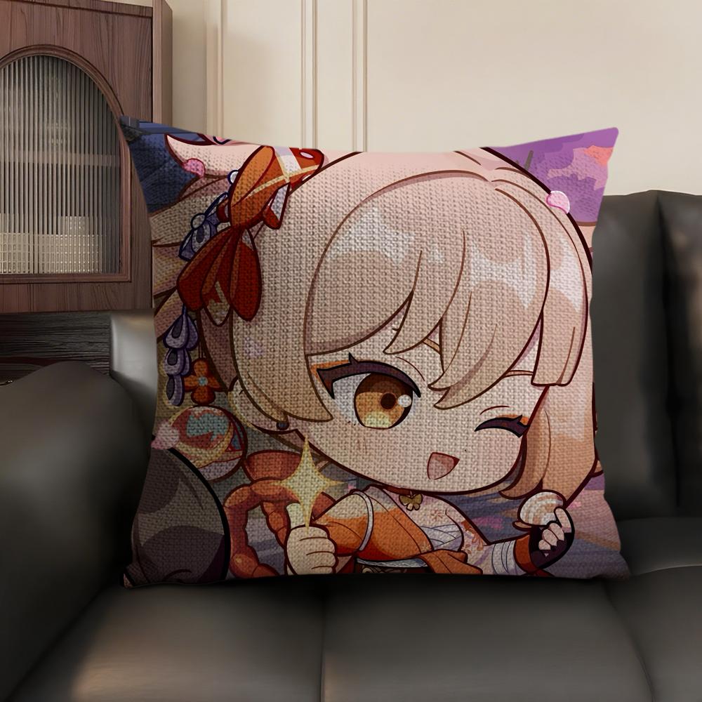 Yoimiya Cute Genshin Impact Cushion Cover Natural Linen Organic Fabric DoubleSided Printing Sofa Home Decor Gift Pillow Case