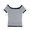 Women's Striped One-Shoulder Short-Sleeve Knit Top - Sexy Backless Ice Silk T-Shirt