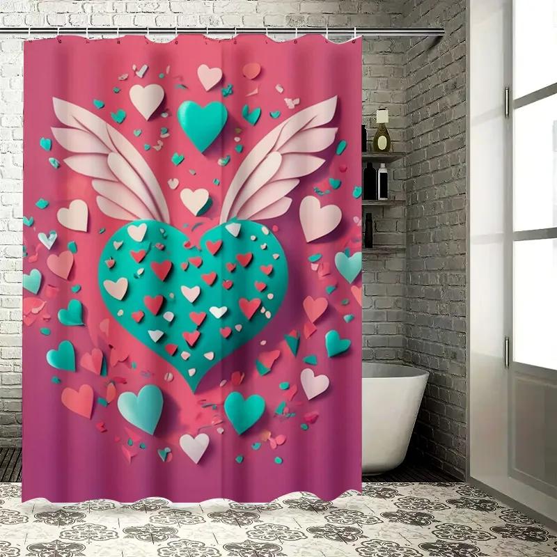 Winged Heart Romantic Shower Curtain - Waterproof, Mildew-Resistant, Unique Design Adds Charm to Your Bathroom Space