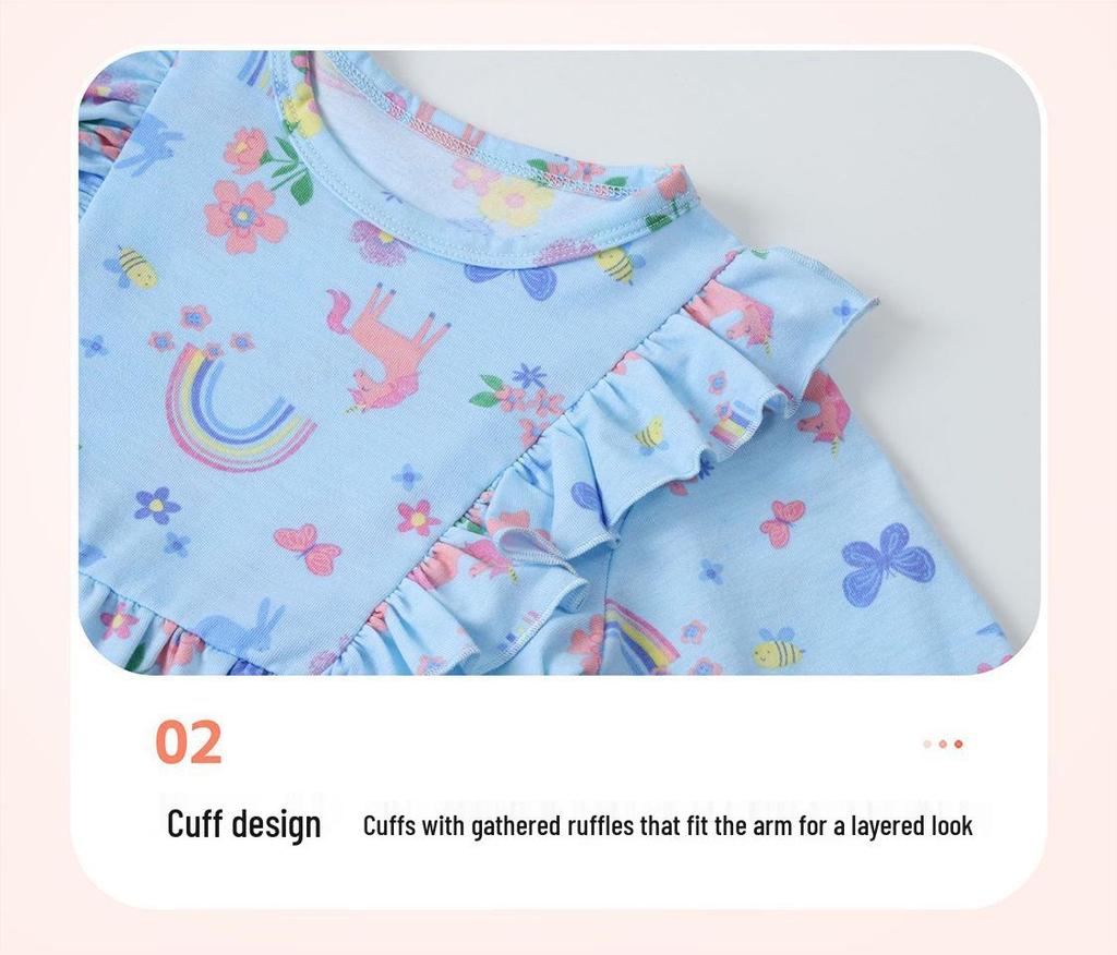 Unicorn Princess Dress: Stylish Long-Sleeve Round Neck for Girls Aged 3-8, Perfect for Spring and Autumn.