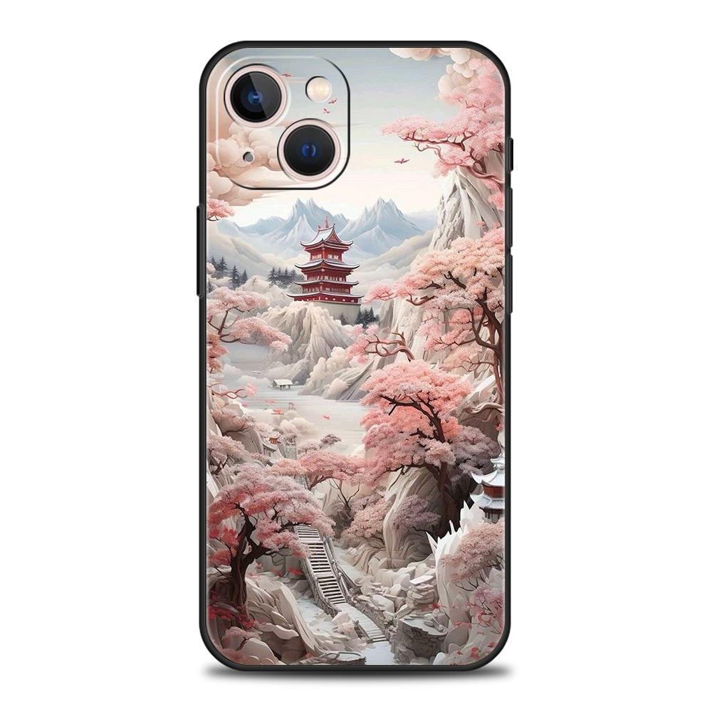 Soft TPU Phone Case for iPhone 16/15/14/13/12/Pro/Max/16E/11/Pro/7/8/Plus/XS/Max Shockproof Chinese Style Landscape Painting Bag