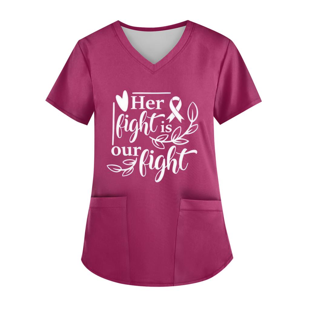 Women's V-Neck Short-Sleeve Pocketed Top With Side Slit