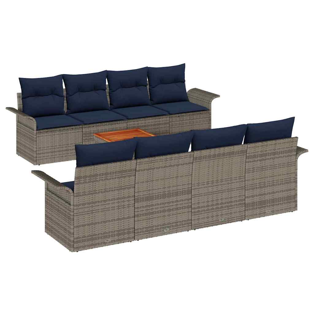 9 Piece Grey Garden Sofa Set with Cushions