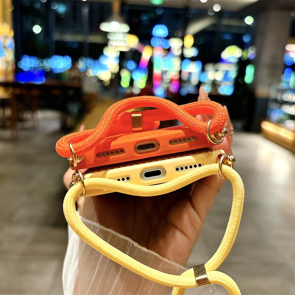Soft Down Jacket Lanyard Crossbody Case For iPhone 17 16 15 14 13 12 11 Pro Max Plus Air XR XS Max Long Strap Solid Color Cover
