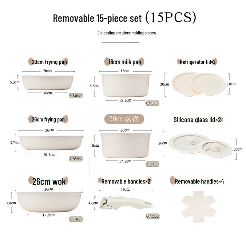 Non-Stick Removable Cookware Set with Steamer, Frying Pan, and Separable Handle