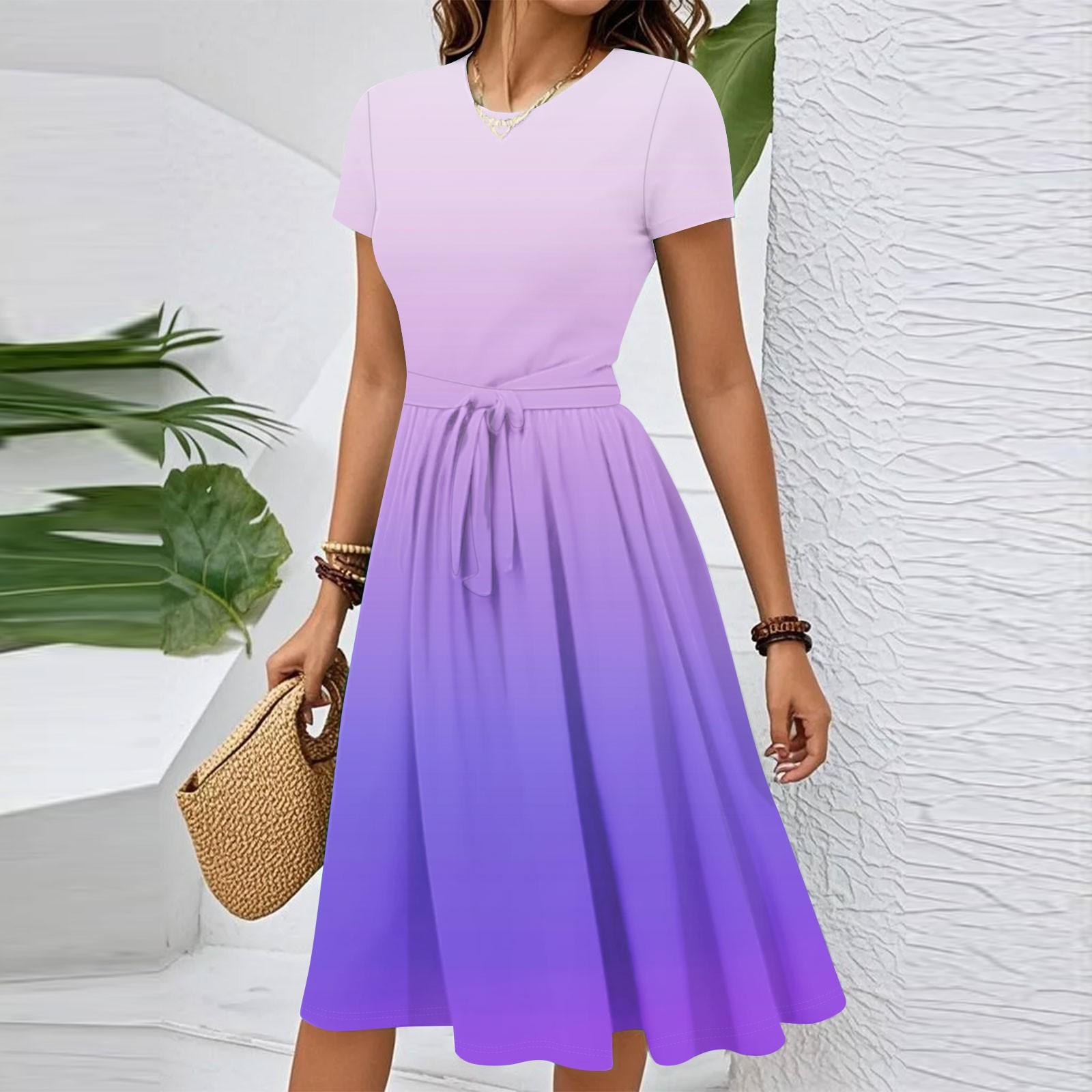 

Женское повседневное модное элегантное платье с поясом и цветочным принтом, коротким рукавом и круглым вырезом S розовый