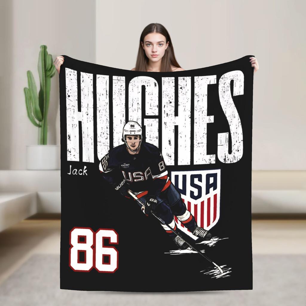 Jack Hughes USA Goldmedaille Hockey Decke Flanell Textil Dekor Multifunktionale Warme Überwurfdecke für Bettwäsche Auto Tagesdecke