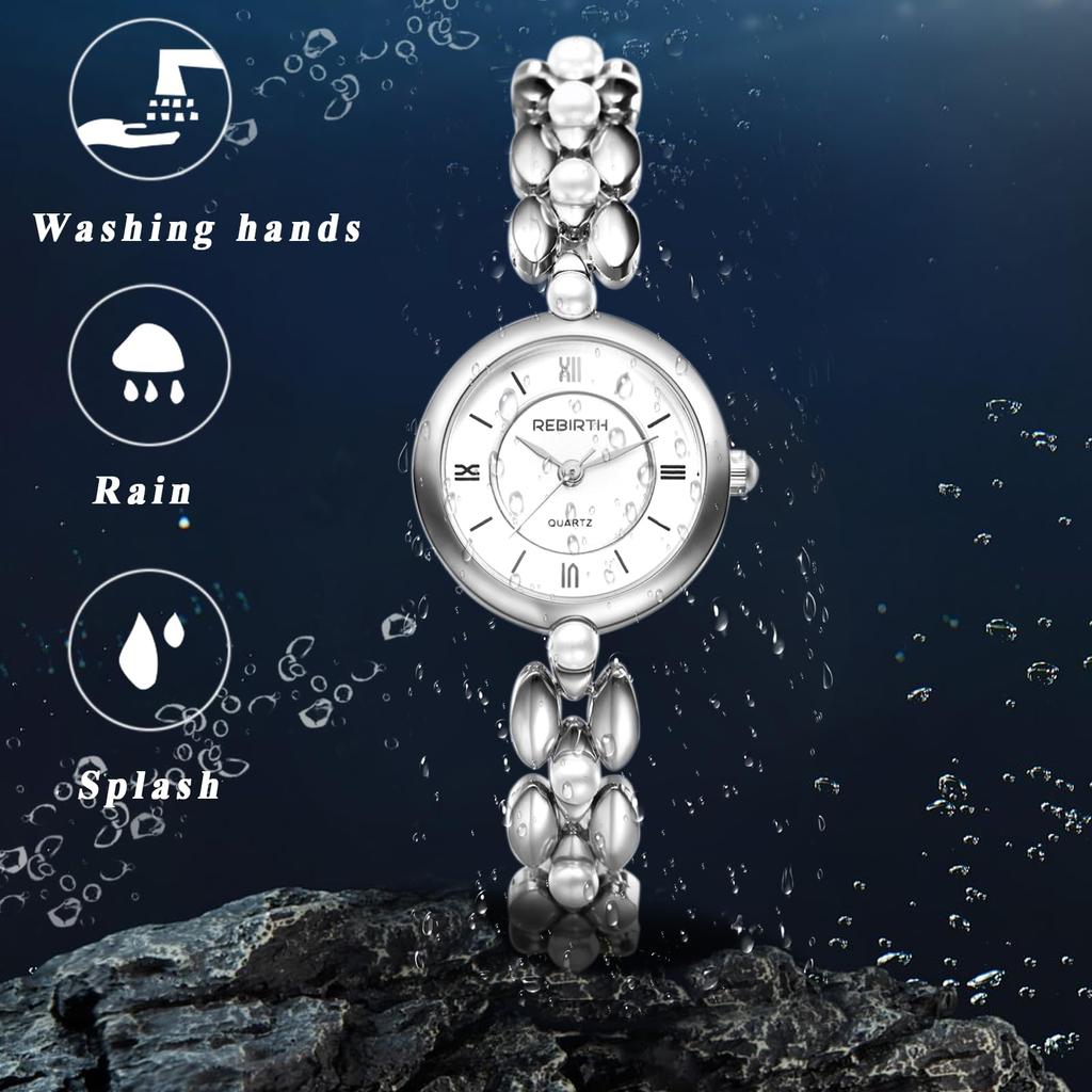 Waterproof Pearl Watch with Roman Analog Stylish Bangle Bracelet Fashion Watch for Women Perfect for or as a Gift for Her Cute, Women's Numerals,