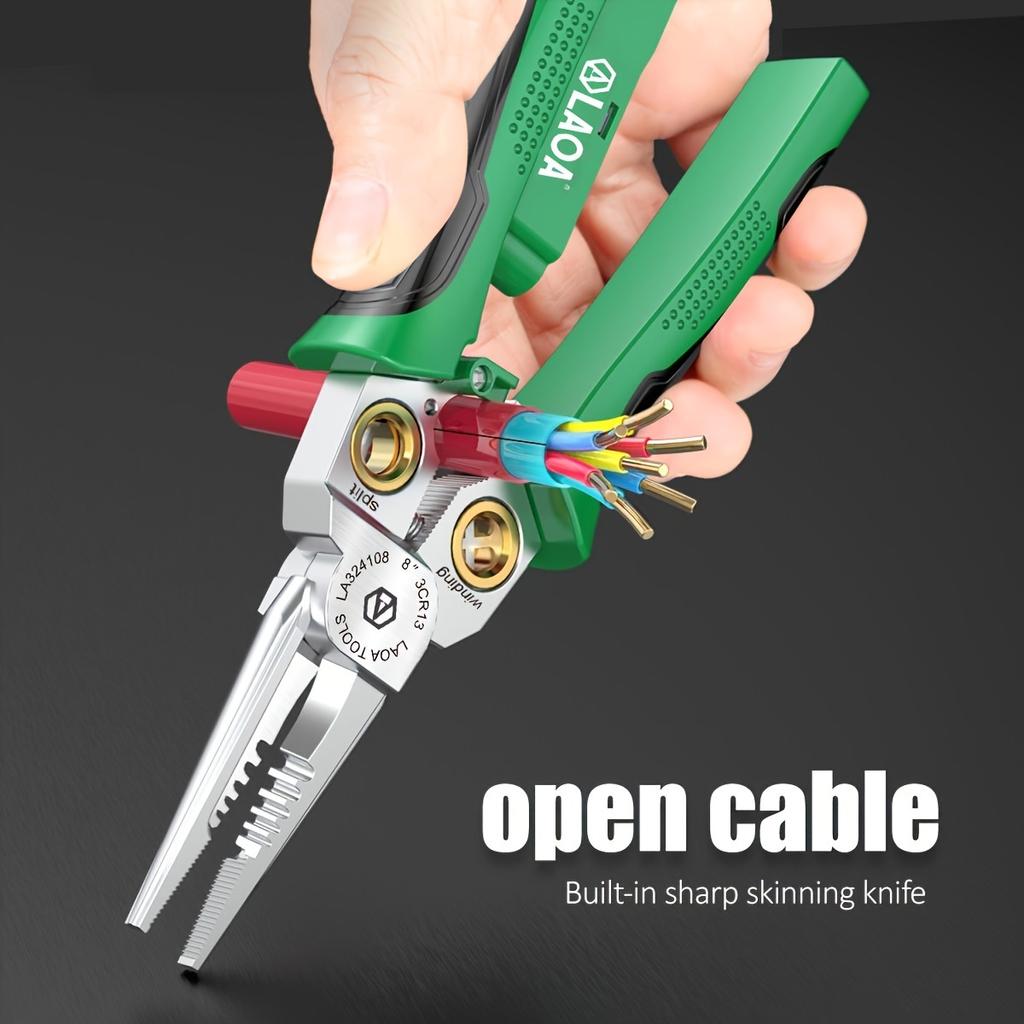 Electrician‘s Plier 8-in-1 Multi-Functional Wire Stripper Scissors With Electrical Test Non-slip Wire Stripping Pliers