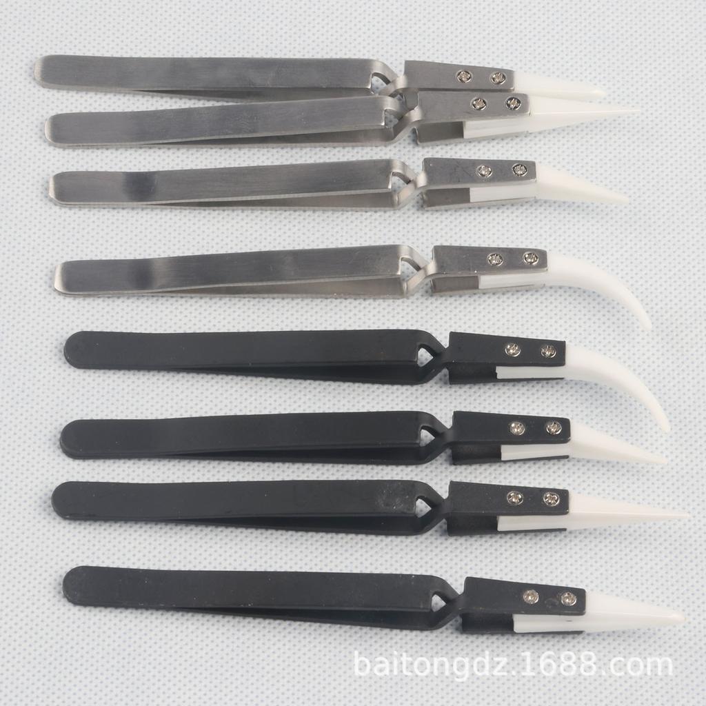 Antistatic ESD Tweezers with Replaceable Plastic Tip for Watches & Electronics - Conductive Carbon Fiber