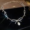 Korean Sweet Rhinestone Bow & Pearl Necklace: Elegant, High-End Clavicle Chain for Women