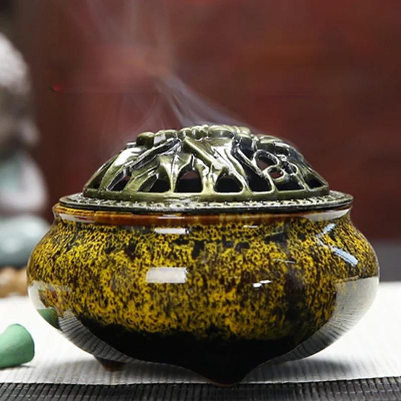 Y Ceramic Ice Cracking Incense Burner Coil Cone Stick Incense Burner Holder Home Ornaments Japanese Incense Burners Zen Decor