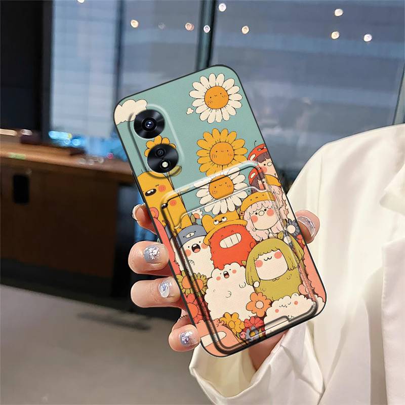 Fashion Design Card sleeve Phone Case For OPPO A97 5G Card slot Back Cover protective TPU Cartoon Durable Waterproof