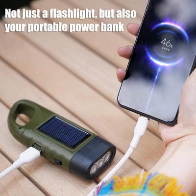 Solar- und Handkurbel-Taschenlampe 5-in-1 Notfall-LED-Licht mit Typ-C-Aufladung Wasserdichte Tragbare Powerbank für Camping Outdoor-Einsatz
