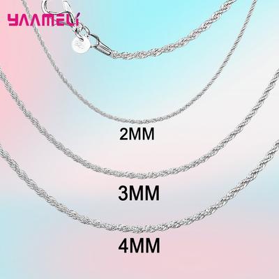 Top Sale Real Pure 925 Silver Necklace Jewelry Chain for Men Women 2MM 3MM 4MM Width Twisted Rope with Lobster Clasps