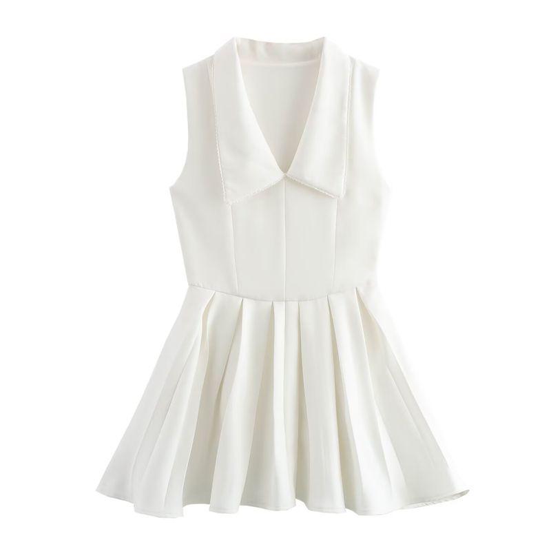 Kaslead New Arrival Women's Clothing Fashion Style Fashion Minimalist Wide Pleated Collar Short Dress 2124550