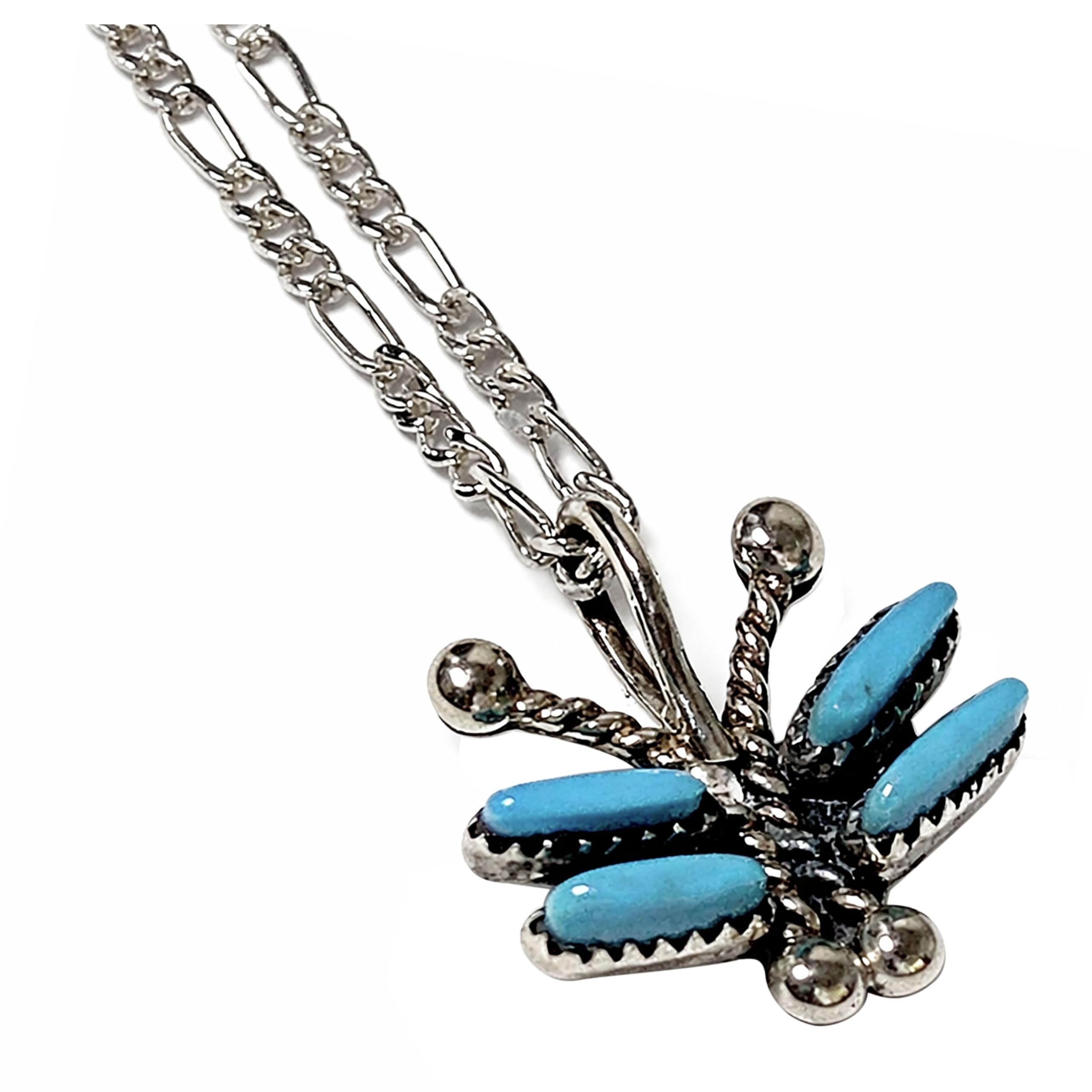 

Zuni Tribe USA-made Sterling Silver Indian Jewelry Cluster Petite Pendant Necklace Turquoise Native American Handmade 925 Sterling Silver Zuni