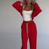 Cross-border women's clothing casual contrasting color short zipper cardigan trousers sports suit fashion jacket sweatpants suit