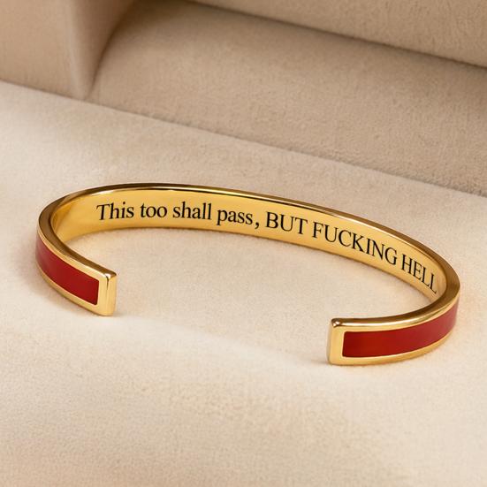 Baizihuahu This Too Shall Pass Mantra Cuff Bracelet, Adjustable Engraved Motivational Bangle Hidden Information Inspirational Encouragement