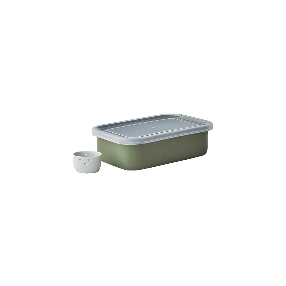 Nodahoro Komachi Pickled Vegetable Container for Refrigerator, with Lid and Water Drainer, Olive