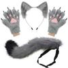 Fluffy Cat Ears Cat Long Tail Plus Cute Cat Paws Gloves Set Cosplay Costume Accessories Halloween Carnival Party Dress Up