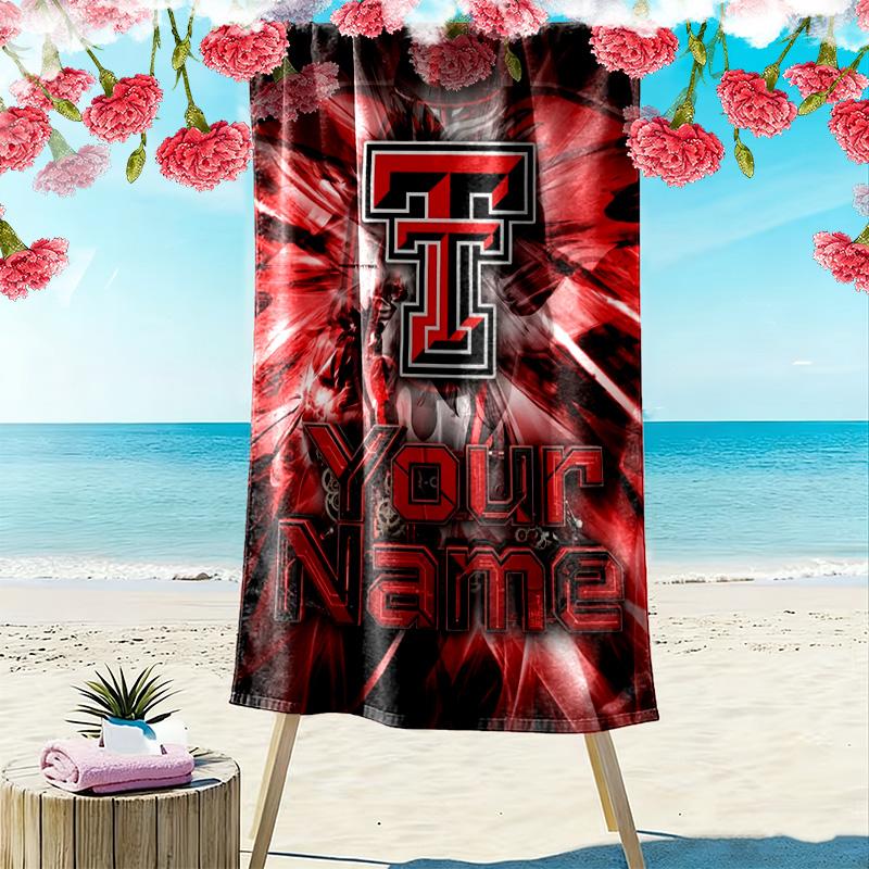 Name Custom Texas Tech Print Beach Towel, Large Soft Quick Dry Towel for Beach Camping Swimming