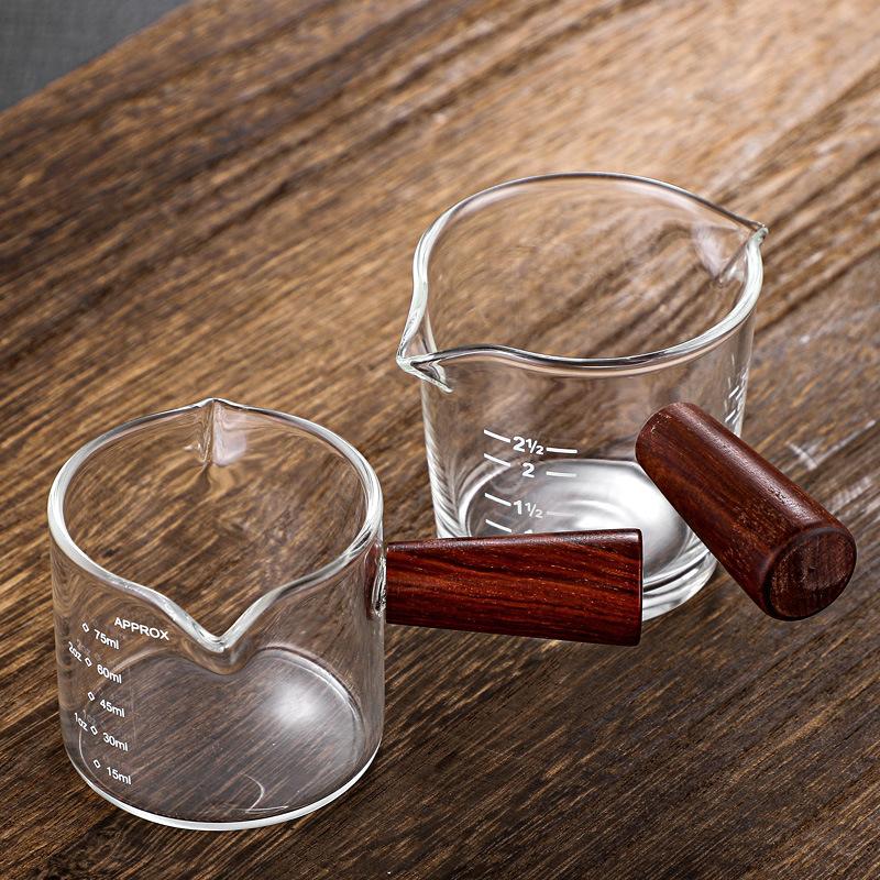 Japanese Wooden Handle Glass Double Mouth Milk Cup Coffee Utensils Milk Cup, Coffee Liquid Container Cup, Home Daily Milk Cup