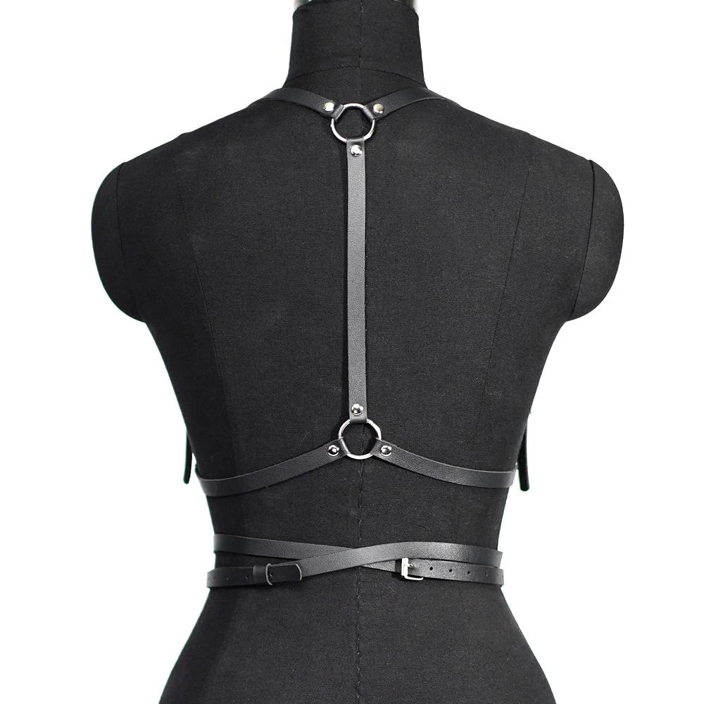 Women Sexy Harness Pu Leather Adjustable Studded Decor Harness Belt Fetish Clothing Bondage Lingerie Chest Harness