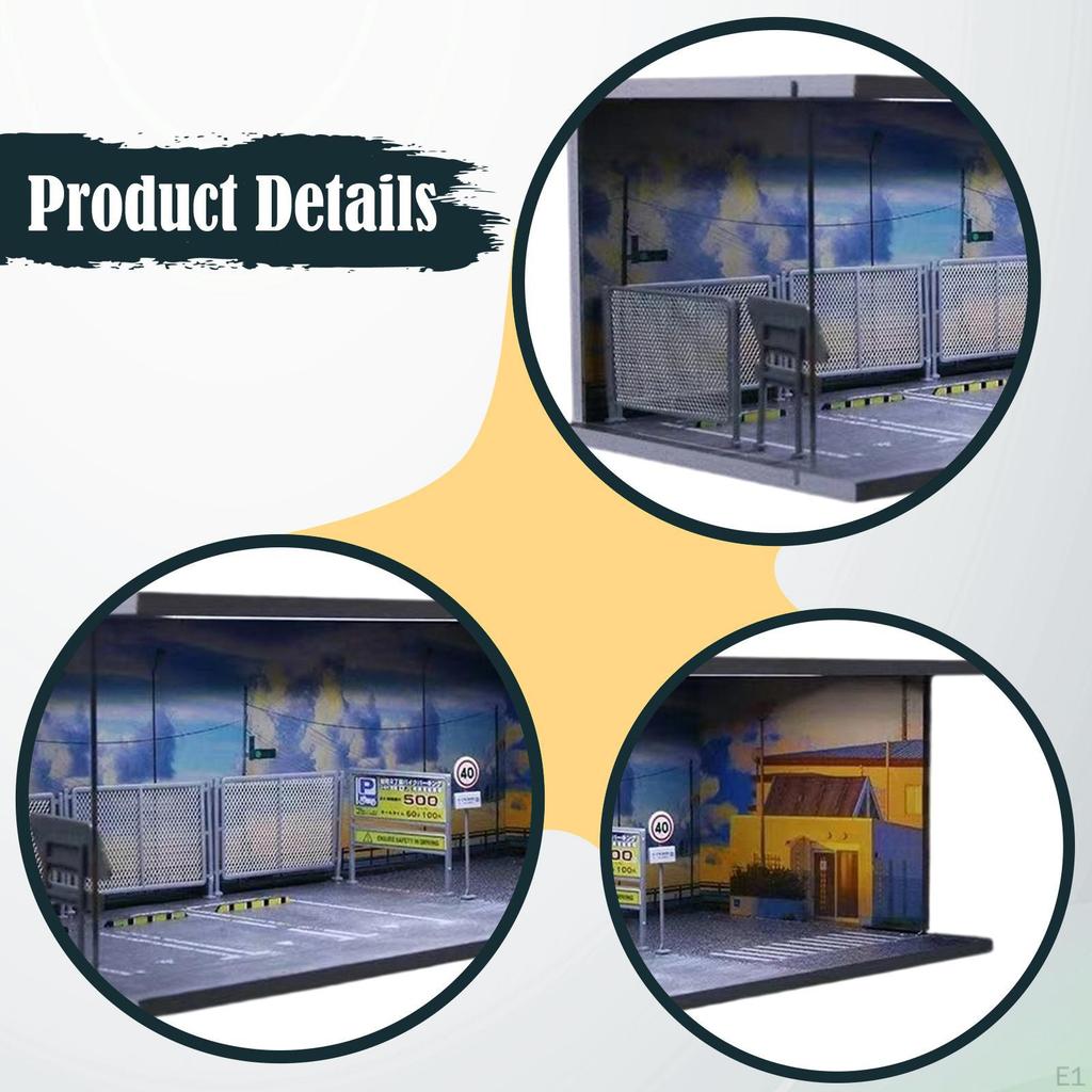 Parking Lot Model Diorama Desktop Ornament 1/64 Scale Miniature Building Scene for Car Enthusiasts