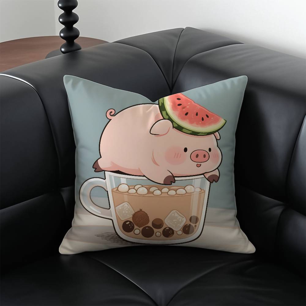 Cute Pig Summer Surprise Pillow Case Anti-dustmite Pillowcase Invisible zipper silky short plush Sofa cushion cover