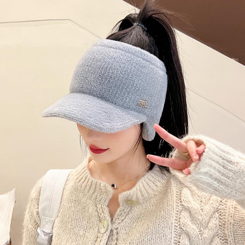 New Women Soft Winter Hat Faux Fur Warm Ponytail Cap Fashion Decorate Beanie Hat For Female Casual Earflap Knitted Hat