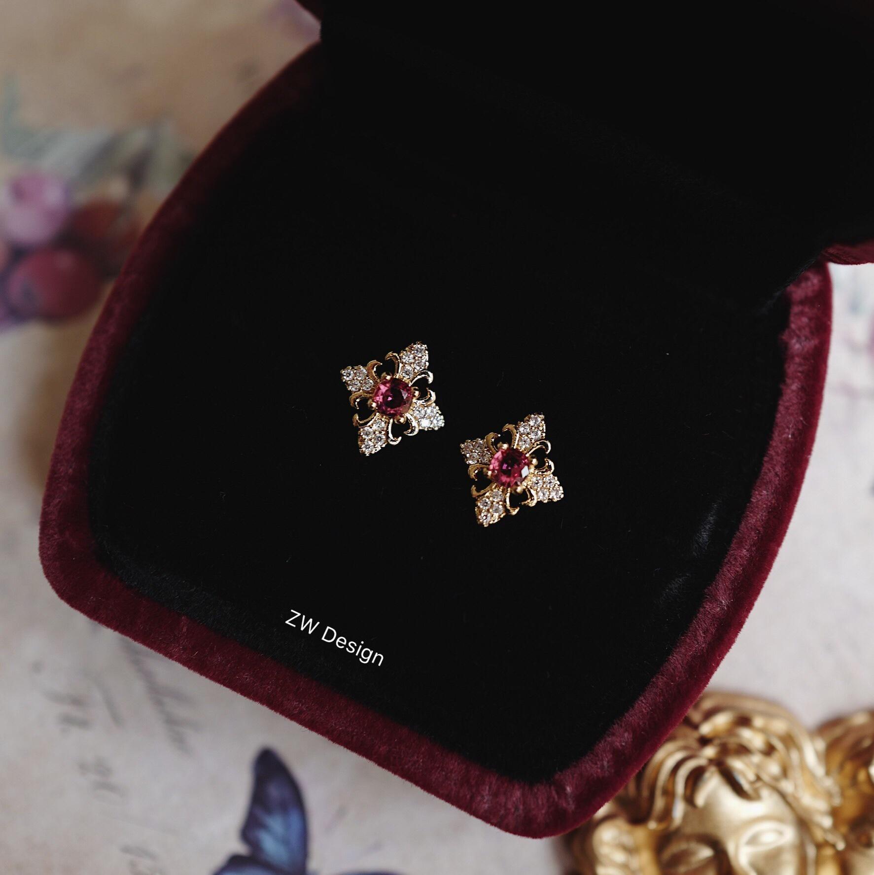 18K Gold-Plated S925 Sterling Silver Stud Earrings with French Ruby - Elegant and Versatile for Women 18K Gold Pair (Includes Silver Ear Plugs)