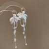 European and American pearl petal fringed earrings light luxury high-end stud earrings temperament versatile earrings design sense niche