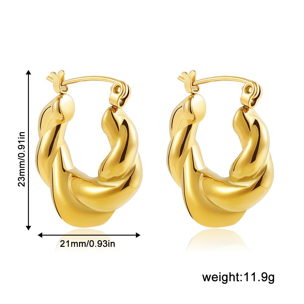 Luxury CZ Zircon Geometric Twist Round Circle Hoop Earrings for Women Gold Plated Stainless Steel Earrings Vintage Punk Jewelry