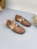 Fashion Fashionable retro style full leather women's diagonal buckle cowhide flat shoes for spring  summer, soft sandals  elderly