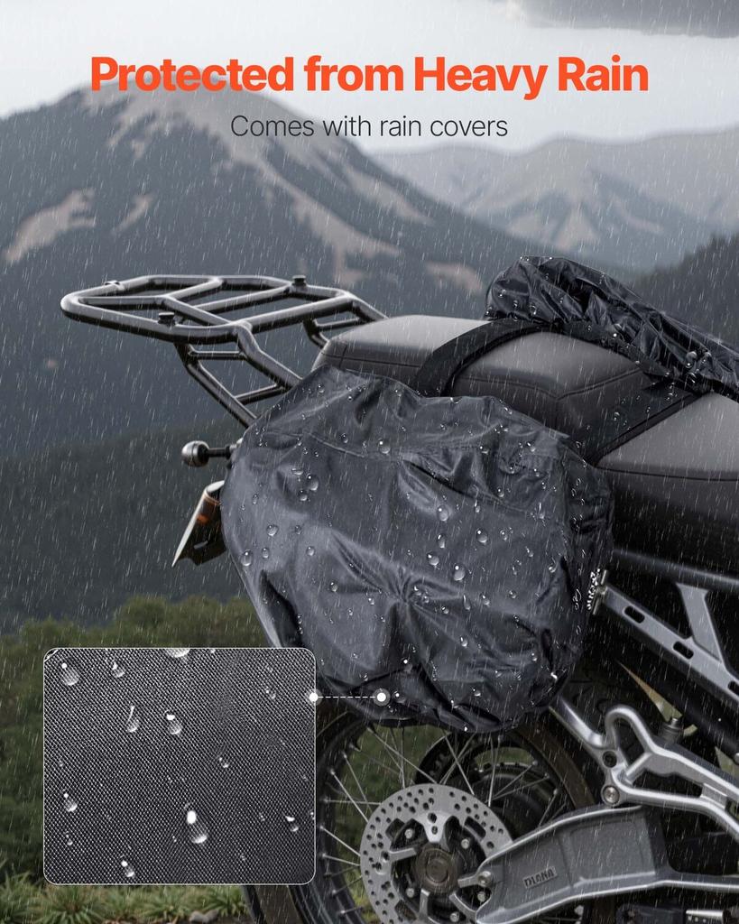 Motorcycle Saddlebag, 30 L (15 L x 2) Large Capacity Side Saddle Bag with Waterproof Rain Cover and Straps, Compatible with Most Motorcycles, Outdoor