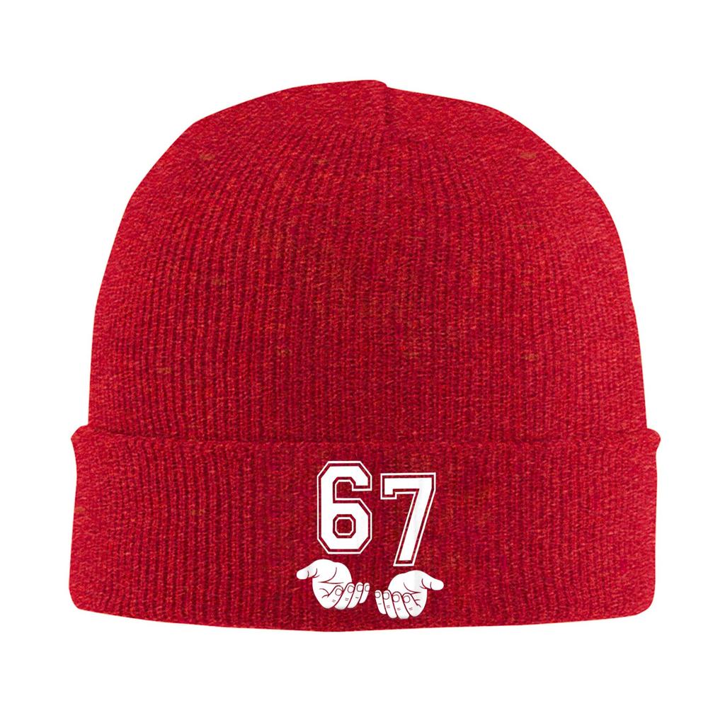 Six Seven 67 Minimal Number Design with Open Hands Knitted Hat Beanie Hats Elastic Adult Unisex Bonnet Hats Winter Caps Gift